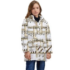 Music Paper Guitars Background Art Kid s Hooded Longline Puffer Jacket