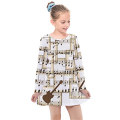 Music Paper Guitars Background Art Kids  Long Sleeve Dress by Sapixe