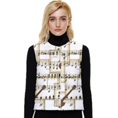 Music Paper Guitars Background Art Women s Short Button Up Puffer Vest