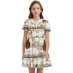 Music Paper Guitars Background Art Kids  Bow Tie Puff Sleeve Dress