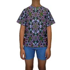 Tropical Blooming Forest With Decorative Flowers Mandala Kids  Short Sleeve Swimwear by pepitasart