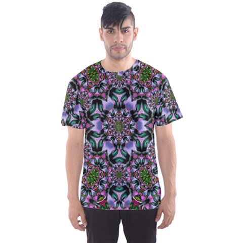 Tropical Blooming Forest With Decorative Flowers Mandala Men s Sport Mesh Tee by pepitasart