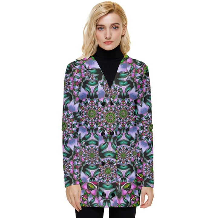 Tropical Blooming Forest With Decorative Flowers Mandala Button Up Hooded Coat 