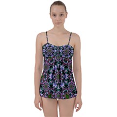 Tropical Blooming Forest With Decorative Flowers Mandala Babydoll Tankini Set by pepitasart