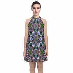 Tropical Blooming Forest With Decorative Flowers Mandala Velvet Halter Neckline Dress  by pepitasart