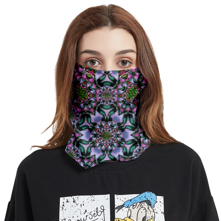 Tropical Blooming Forest With Decorative Flowers Mandala Face Covering Bandana (Two Sides)