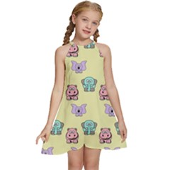 Animals Kids  Halter Collar Waist Tie Chiffon Dress