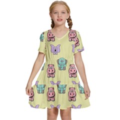 Animals Kids  Short Sleeve Tiered Mini Dress