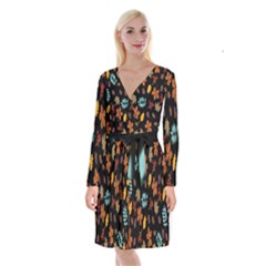 Autumn-flower Long Sleeve Velvet Front Wrap Dress by nateshop