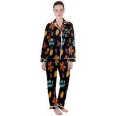 Autumn-flower Satin Long Sleeve Pajamas Set