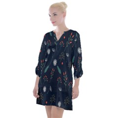 Background-flower Open Neck Shift Dress by nateshop