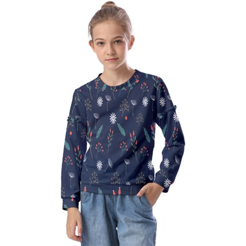 Background-flower Kids  Long Sleeve Tee With Frill  by nateshop