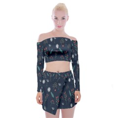 Background-flower Off Shoulder Top With Mini Skirt Set by nateshop