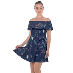 Background-flower Off Shoulder Velour Dress by nateshop