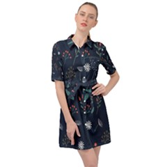 Background-flower Belted Shirt Dress by nateshop