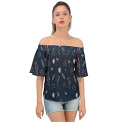 Background-flower Off Shoulder Short Sleeve Top by nateshop