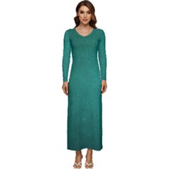 Background-green Long Sleeve Velour Longline Maxi Dress by nateshop