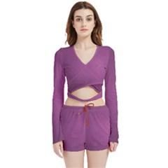 Background-purple Velvet Wrap Crop Top And Shorts Set by nateshop