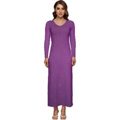 Background-purple Long Sleeve Velour Longline Maxi Dress by nateshop