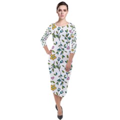 Flowers-beutiful Quarter Sleeve Midi Velour Bodycon Dress by nateshop