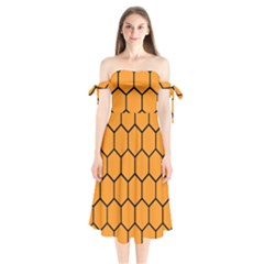 Honeycomb Shoulder Tie Bardot Midi Dress by nateshop