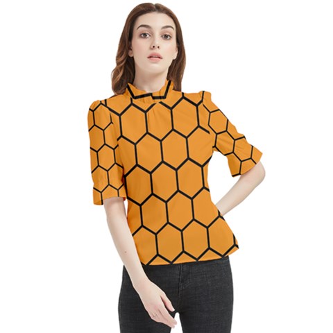 Honeycomb Frill Neck Blouse by nateshop