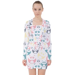 Pandas-panda V-neck Bodycon Long Sleeve Dress by nateshop