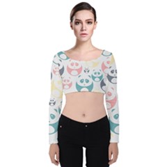 Pandas-panda Velvet Long Sleeve Crop Top