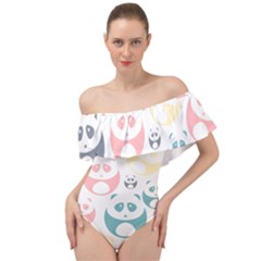 Pandas-panda Off Shoulder Velour Bodysuit  by nateshop