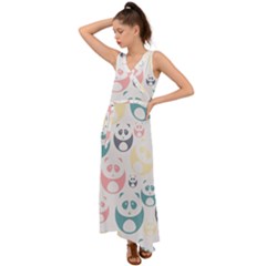 Pandas-panda V-neck Chiffon Maxi Dress by nateshop