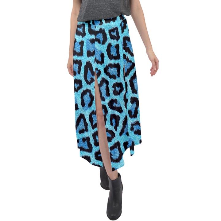 Paper-blue-tiger Velour Split Maxi Skirt