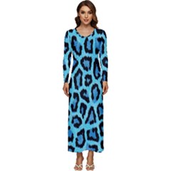 Paper-blue-tiger Long Sleeve Velour Longline Maxi Dress by nateshop