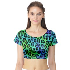 Paper-green-tiger Short Sleeve Crop Top by nateshop