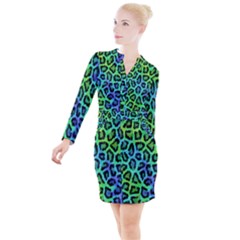 Paper-green-tiger Button Long Sleeve Dress by nateshop