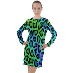 Paper-green-tiger Long Sleeve Hoodie Dress by nateshop