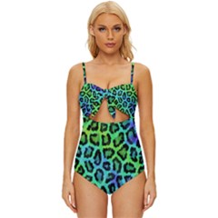 Paper-green-tiger Knot Front One-piece Swimsuit by nateshop