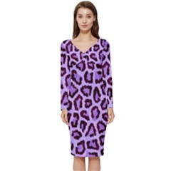 Paper-purple-tiger Long Sleeve V-neck Bodycon Dress 