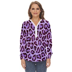 Paper-purple-tiger Zip Up Long Sleeve Blouse