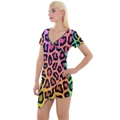 Paper-ranbow-tiger Short Sleeve Asymmetric Mini Dress