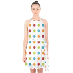 Polka-dots Halter Collar Waist Tie Chiffon Dress by nateshop