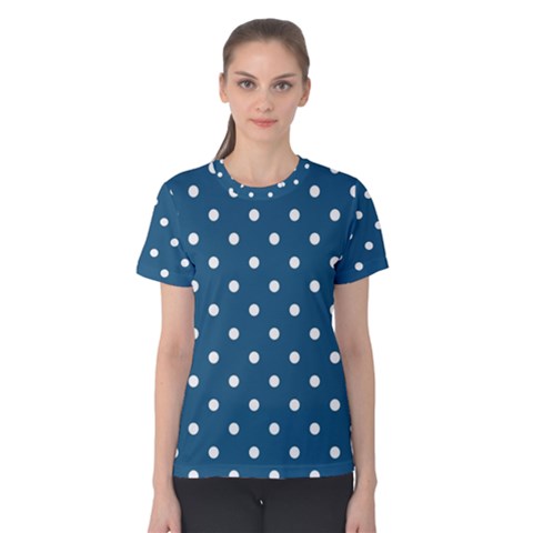 Polka-dots-blue White Women s Cotton Tee by nateshop