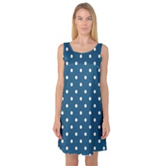 Polka-dots-blue White Sleeveless Satin Nightdress