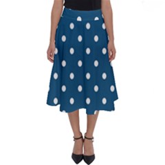 Polka-dots-blue White Perfect Length Midi Skirt by nateshop