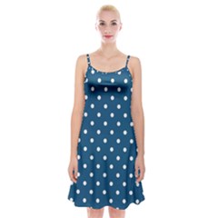 Polka-dots-blue White Spaghetti Strap Velvet Dress by nateshop