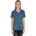 Polka-dots-blue White Women s V-Neck Scrub Top View1