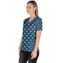 Polka-dots-blue White Women s V-Neck Scrub Top View2