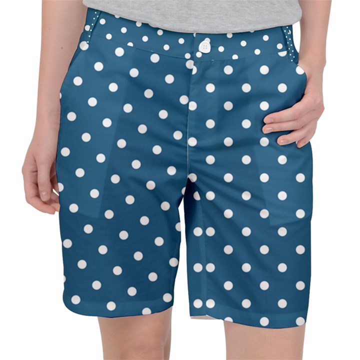 Polka-dots-blue White Pocket Shorts