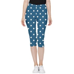 Polka-dots-blue White Inside Out Lightweight Velour Capri Leggings  by nateshop