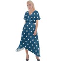 Polka-dots-blue White Cross Front Sharkbite Hem Maxi Dress View1