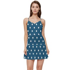 Polka-dots-blue White Short Frill Dress